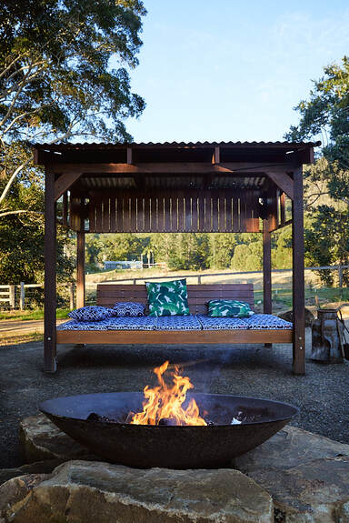 Mt Warning Estate | Luxury accommodation Weekend Getaways with outdoor fire and daybed